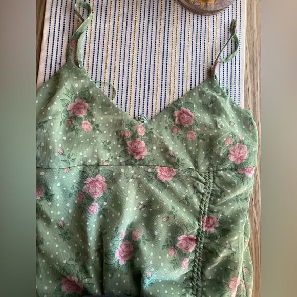 HELLO MOLLY Know My Worth Maxi Dress Floral Ruffle Ruched, Size L Green NWT - Picture 10 of 15